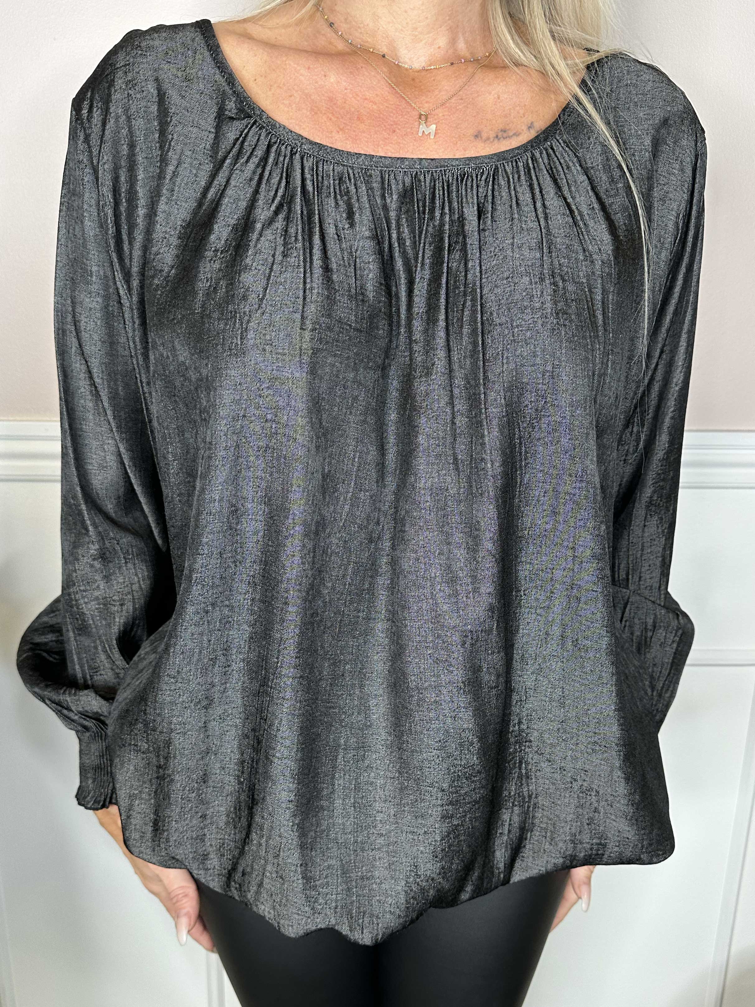 Miracle Denim Shirt L/S - Blus med resår i nederkanten och långa ärmar